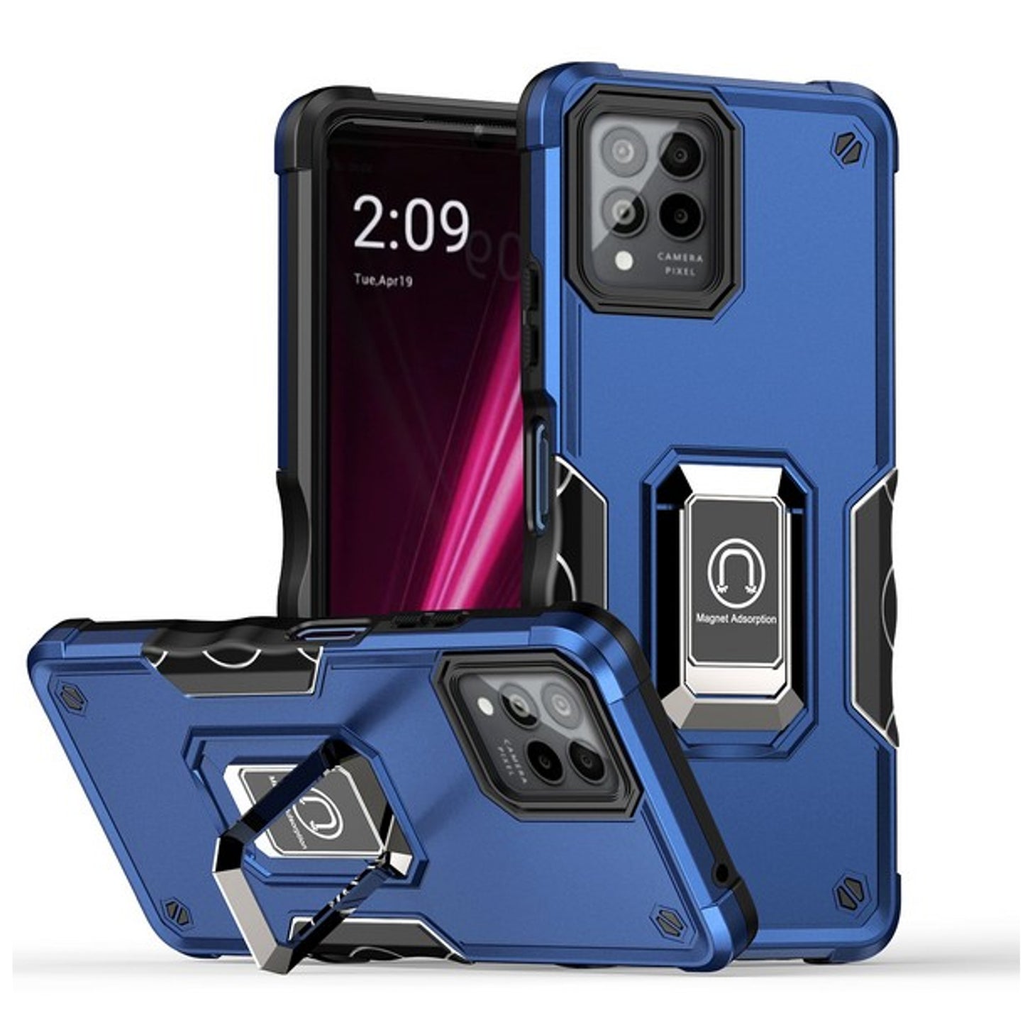 For Gabb Phone 4 Pro Heavy Duty Hybrid 2in1 Hard PC & TPU Rugged Bumper Shockproof with Magnetic Ring Kickstand Case Cover Blue