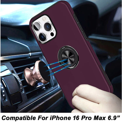 Phone Case for iPhone 16 Pro Max (6.9") Invisible Ring Stand Shockproof Anti Slip Durable Grip Protective Hybrid Fit Magnetic Car Mount Holder Cover Purple