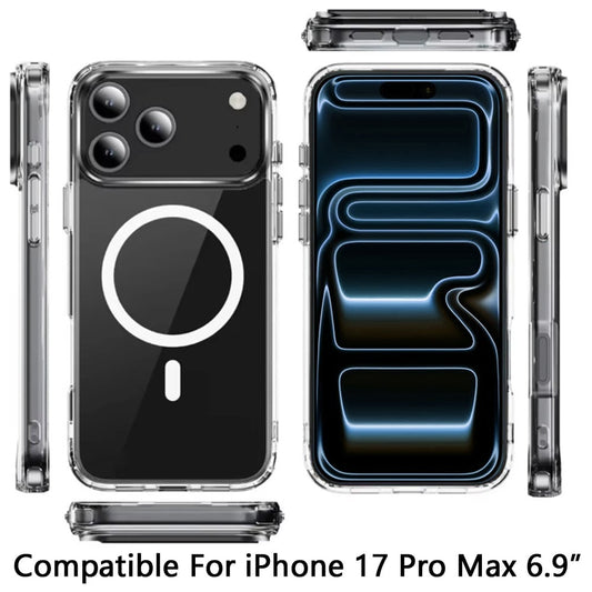 Phone Case for Apple iPhone 17 Pro Max (6.9") Thick Clear Hybrid Magnetic Circle Shock Absorbing Reinforced Corners TPU Heavy Duty Transparent Frame Bumper Cover Clear