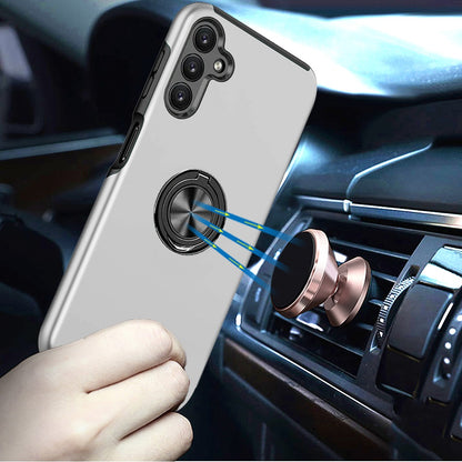 For Samsung Galaxy A16 5G Hybrid 360 Degree Rotatable Metal Invisible Ring Stand Holder Slim Fit Magnetic Car Mount Shockproof Case Cover Silver