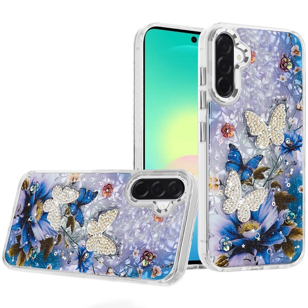 Phone Case for Samsung Galaxy A27 Glitter Butterfly Design Metal Buttons Shockproof Hybrid TPU + PC Durable Protective Slim Grip Stylish Cover