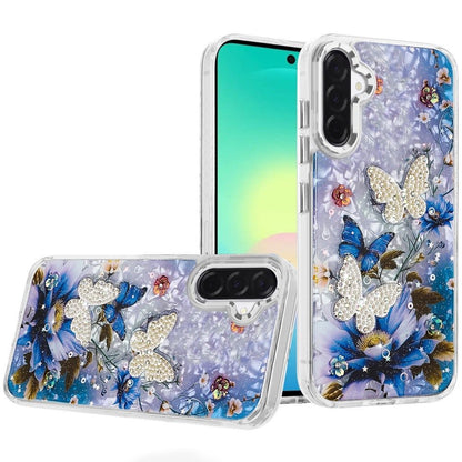 Phone Case for Samsung Galaxy A27 Glitter Butterfly Design Metal Buttons Shockproof Hybrid TPU + PC Durable Protective Slim Grip Stylish Cover