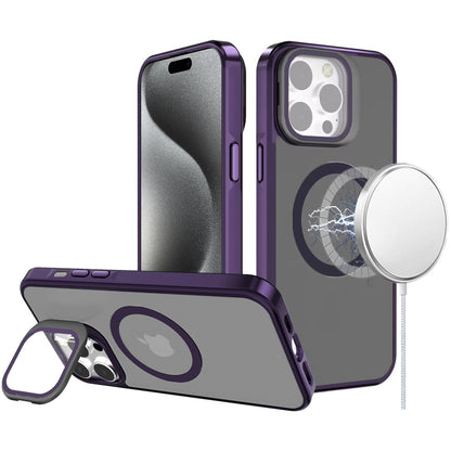 For Apple iPhone 14 /13 Tough HQ Hybrid Case with Aluminum Frame Camera Stand, Compatible with MagSafe, Translucent Matte Shockproof Case Cover