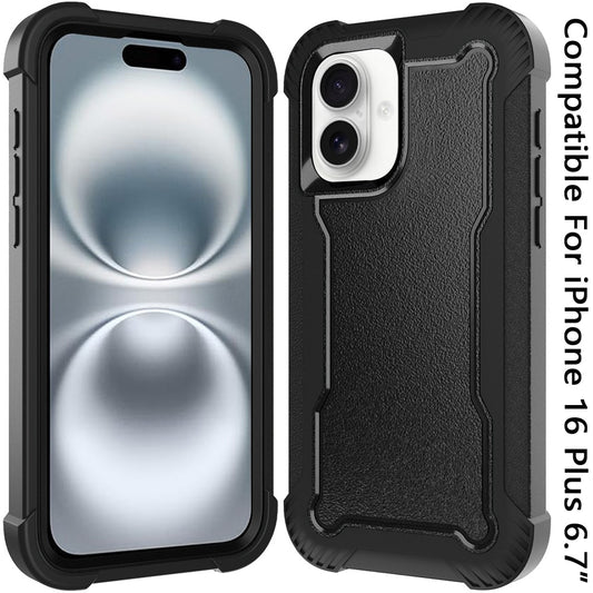 For Apple iPhone 16 Plus Tough Hybrid Case - Shockproof 3-in-1 Armor Full-Body Protection PC + TPU Rubber Bumper Frame Case Cover