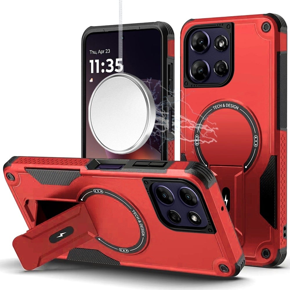 Phone Case for Motorola Moto G Power 5G 2026 /2025 Magnetic Kickstand Rugged Shockproof Armor Grip Anti Slip Heavy Duty Protective Matte Stand Hybrid Cover Red
