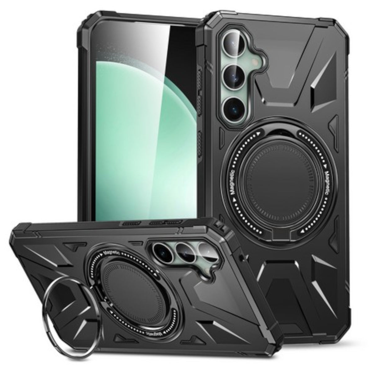 For Samsung Galaxy S25 /S24 Tough Shockproof Hybrid Magnetic Large Rotating Ring Stand Compatible with MagSafe Case Cover