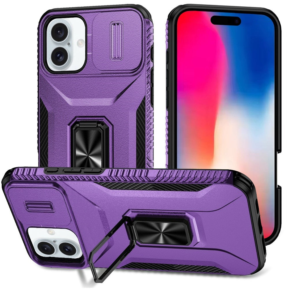 For Apple iPhone 16 Pro Max (6.9") Camera Cover Phone Case with Magnetic Rotation Ring Stand [Military Grade] Hybrid Hard Shockproof Case Cover