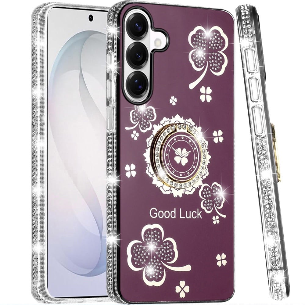 Phone Case for Samsung Galaxy S26+ / S26 Plus Glitter Diamond Ring Stand Sparkle Rhinestone Edge AntiSlip Kickstand Luxury Fashion Bumper Shockproof Cover Purple