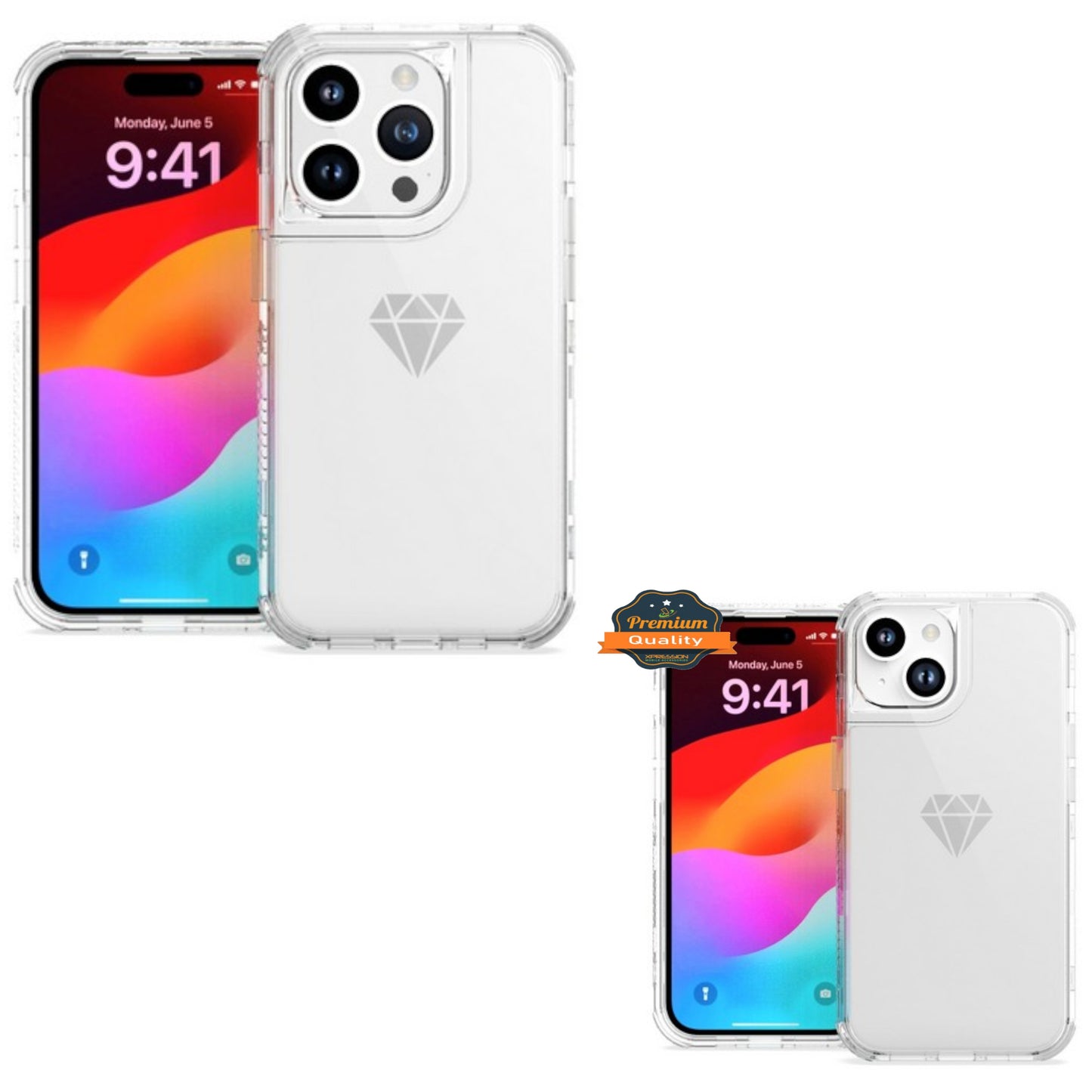 For Apple iPhone 15 Pro (6.1") Hybrid Transparent 3in1 Corner Tough Durable Detachable Shockproof Frame Hard PC + TPU  Phone Case Cover