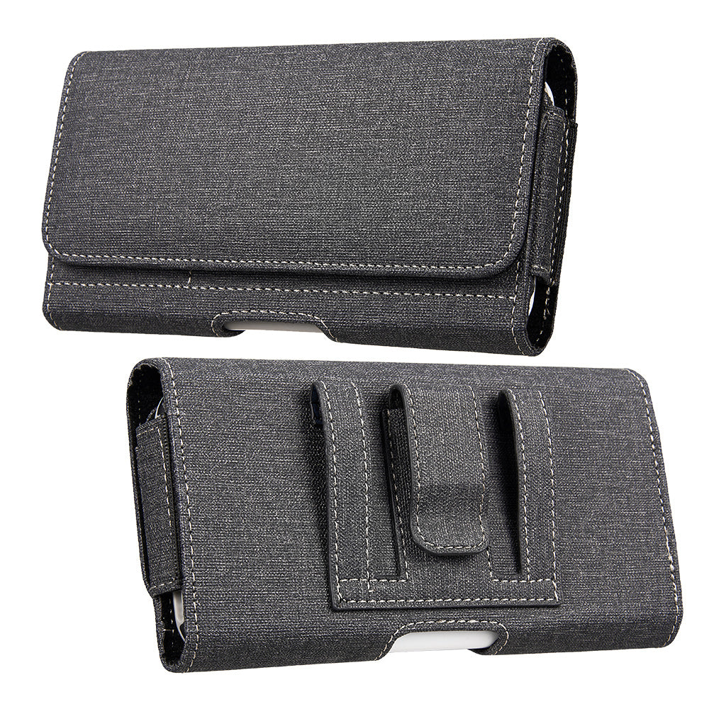 For Apple iPhone 16 Pro (6.3") Universal Horizontal Cell Phone Fabric Pouch Holster Carry Case Magnetic Closure with Credit Card Slots Coins Holder & Belt Clip Loop (XL) [Black]