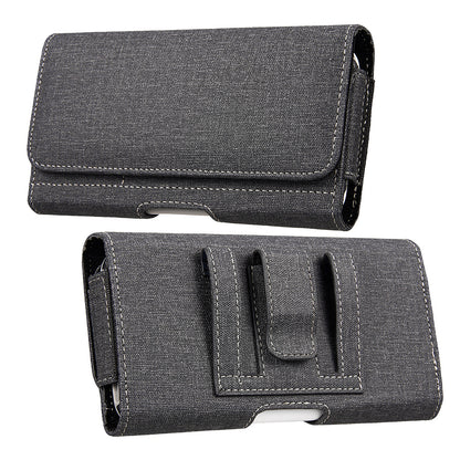 For Apple iPhone 16 Pro (6.3") Universal Horizontal Cell Phone Fabric Pouch Holster Carry Case Magnetic Closure with Credit Card Slots Coins Holder & Belt Clip Loop (XL) [Black]