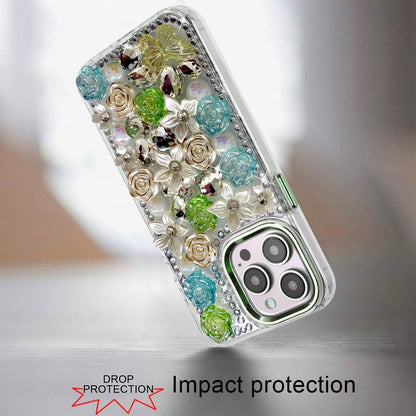 Phone Case for Apple iPhone 12 Pro Max Luxury Rose Bling Rhinestone Glitter Floral Hybrid Shockproof Stylish Protective Designer Ornament Sparkle Cover