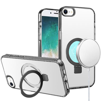 For Apple iPhone 17E /16E Transparent Magnetic Ring Circle Stand with MagSafe Compatible Hybrid Dotted Edged Hard PC Shockproof Case Cover Black