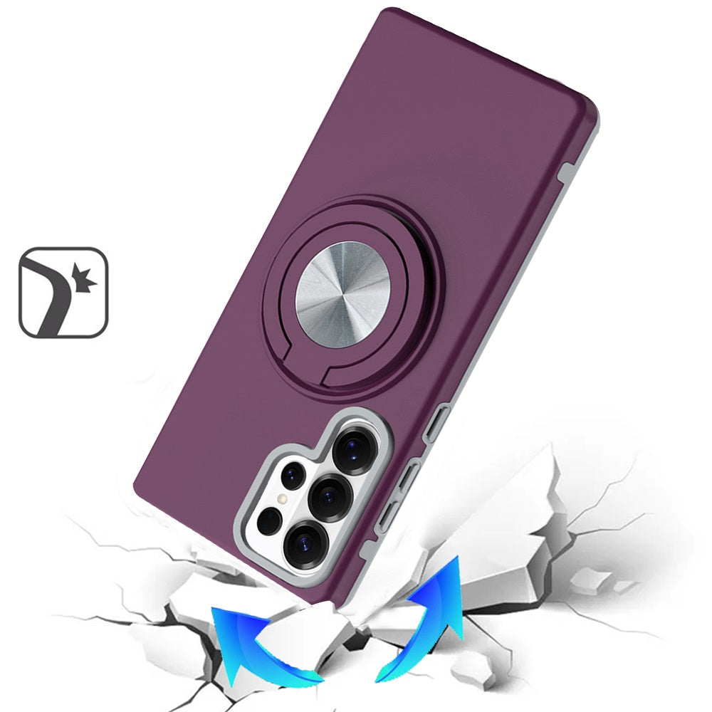 Phone Case for Samsung Galaxy S26 Ultra Shockproof Magnetic Ring Stand Rotating CarMount Hybrid Metal Matte Finish AntiSlip Grip Kickstand Cover Purple