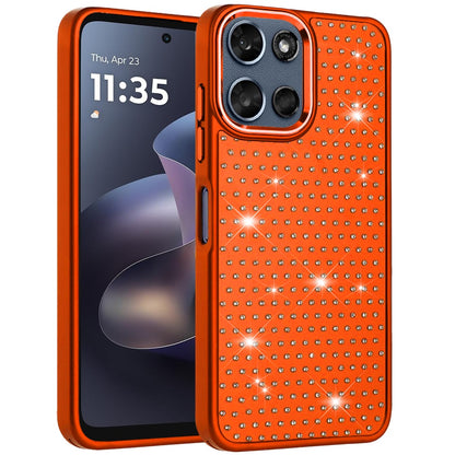 Phone Case for Motorola Moto G 5G 2026 / 2025 Luxury Diamond Bling Sparkle Chrome Metallic Edge Shockproof Durable Protective Stylish Premium Hybrid Design Cover Cosmic Orange