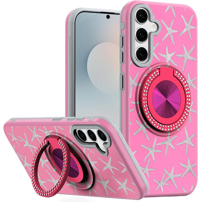 For Samsung Galaxy S26+ / S26 Plus Pattern Design Hybrid with Invisible Ring Stand & Magnetic Back, Shockproof Protective Grip Case Cover