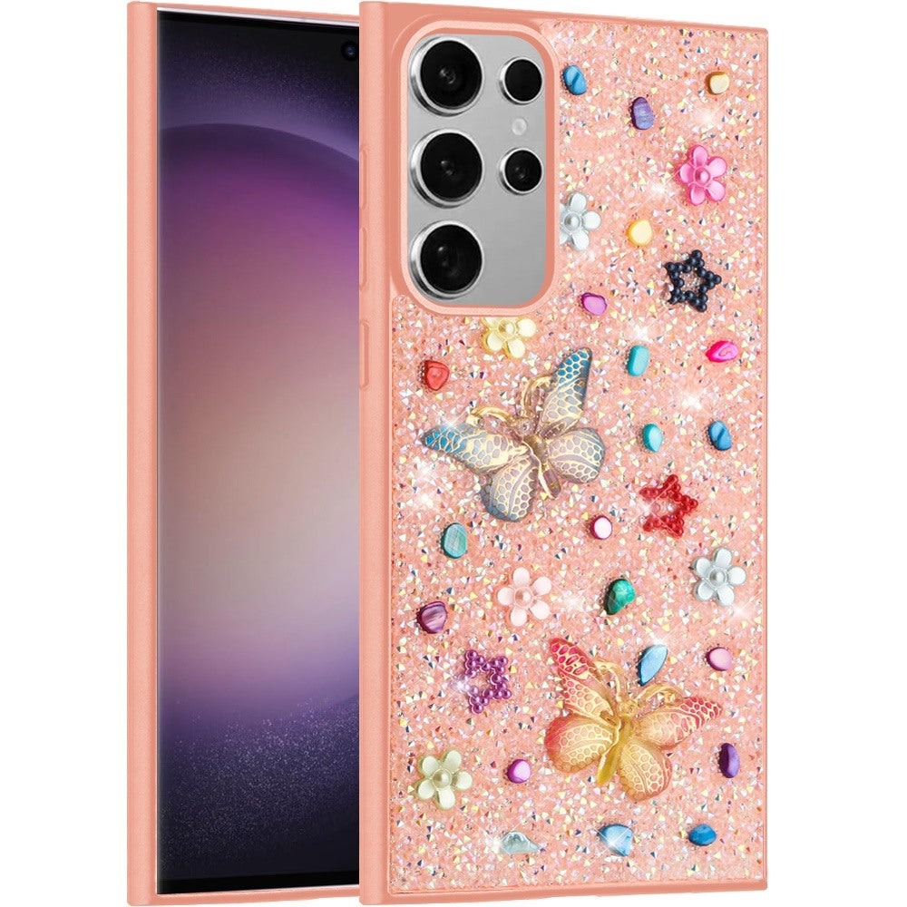 For Samsung Galaxy S23 Ultra Diamond Butterfly 3D Glitter Bling Design, Slim Hybrid Sparkle Protective Cover TPU for Women Girls Case Cover