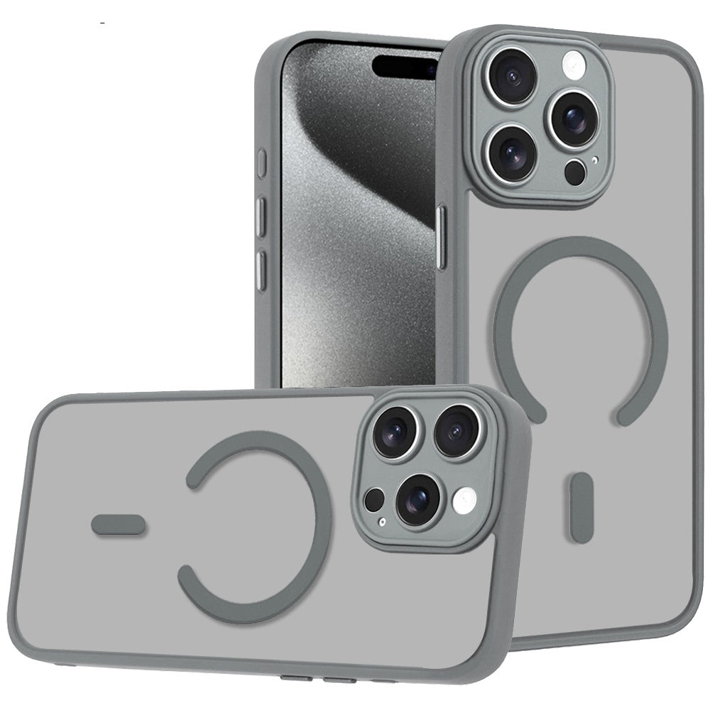 Phone Case for iPhone 15 Pro Max Matte Frosted Magnetic Hybrid Hard PC Soft TPU Camera Protection Slim Shock Absorbing Anti Fingerprint Cover