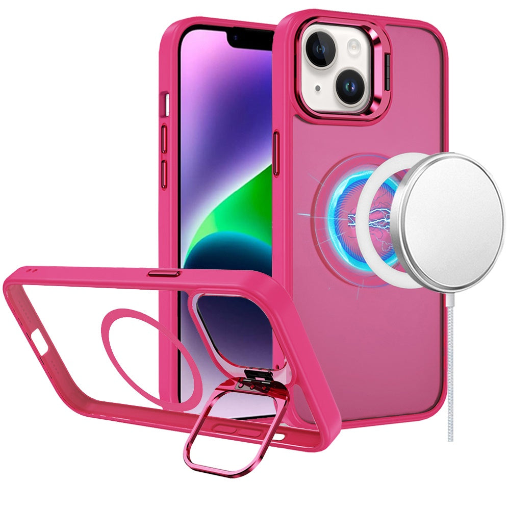 For Apple iPhone 16 Plus (6.7") Heavy Duty Metallic Hybrid Tough TPU with Camera Ring Stand, MagSafe Compatible, Rugged Drop Protection Case Cover