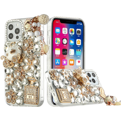 For Apple iPhone 17E /16E Bling Crystal 3D Full Diamonds Luxury Sparkle Rhinestone Hybrid Case Cover Ultimate Multi Ornament White