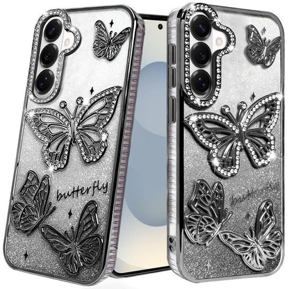 For Samsung Galaxy S26 Luxury Butterfly Sparkle Glitter Diamond Crystal Rhinestone Shimmer Bling Plating Thick TPU Hard PC Case Cover