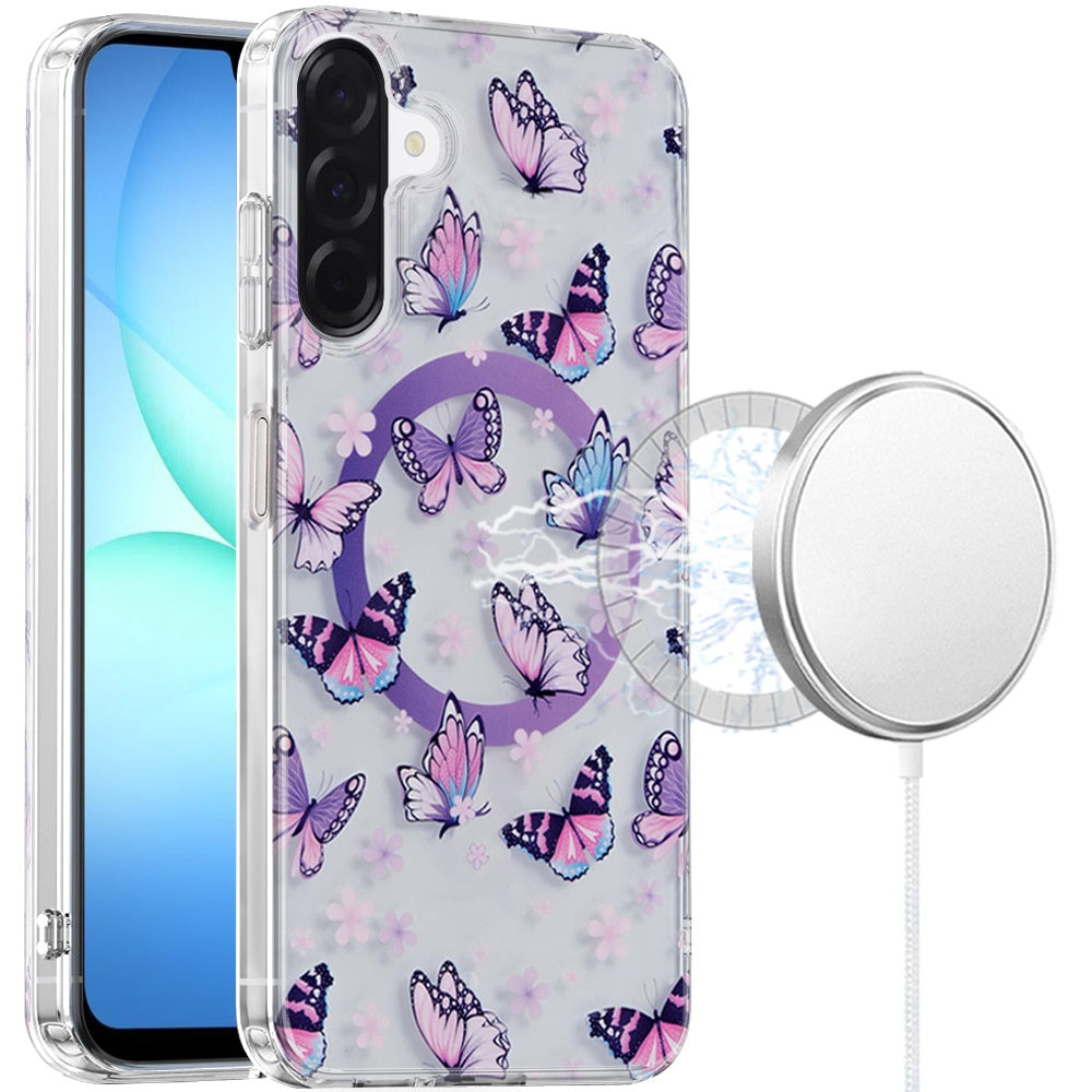 Phone Case for Samsung Galaxy A17 5G Stylish Design Shockproof Magnetic Magsafe Compatible TPU IMD Print Rugged Grip Drop Protection Slim Fashion Cover Purple