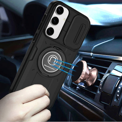 For Samsung Galaxy S24 Ultra Build in Invisible Magnetic Ring Stand with Slide Camera Protector, fit Magnetic Car Mount [Compatible with MagSafe] Case Cover