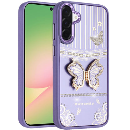 For Samsung Galaxy A57 Glitter 3D Butterfly Design Bling Metallic Edge Hybrid Stand Drop Protection TPU Shockproof Case Cover