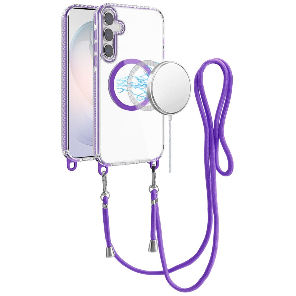Phone Case for Samsung Galaxy S26+ / S26 Plus Transparent Magnetic Lanyard Shockproof Hybrid Clear Grip Durable Camera Protection TPU Anti-Slip Design Cover