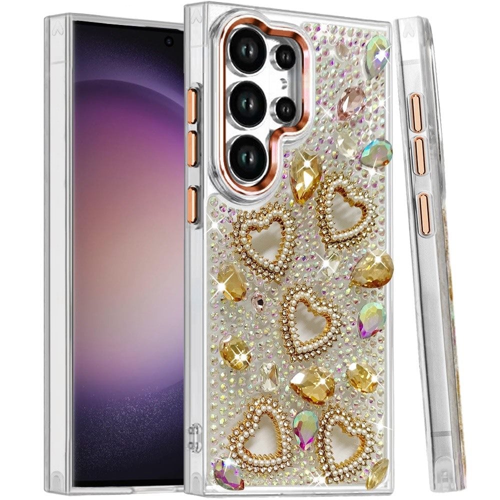 Luxury Crystal Heart Rhinestone Diamond Bling Shockproof Hybrid Glitter Protective Stylish Durable Grip