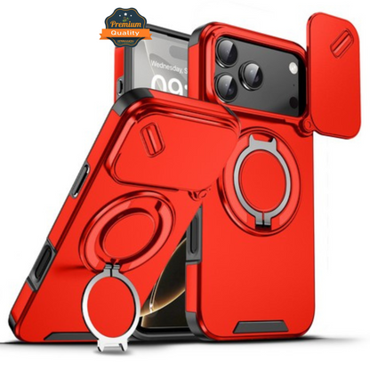 For Apple iPhone 17 Pro Hybrid Case with 360° Magnetic Ring Stand, Camera Slide Protector & Compatible with MagSafe Case Cover