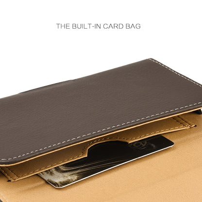 For Apple iPhone 16 Pro (6.3") Horizontal Universal Carry Pouch Cell Phone Case PU Leather Holster Belt Clip Loop Card Slot & Magnetic Closure [Brown]