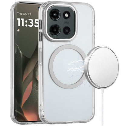 For Motorola Edge 2025 Transparent Back Hybrid Case - Magnetic Circle, Color Frame, Metal Buttons, MagSafe Compatible Case Cover Black