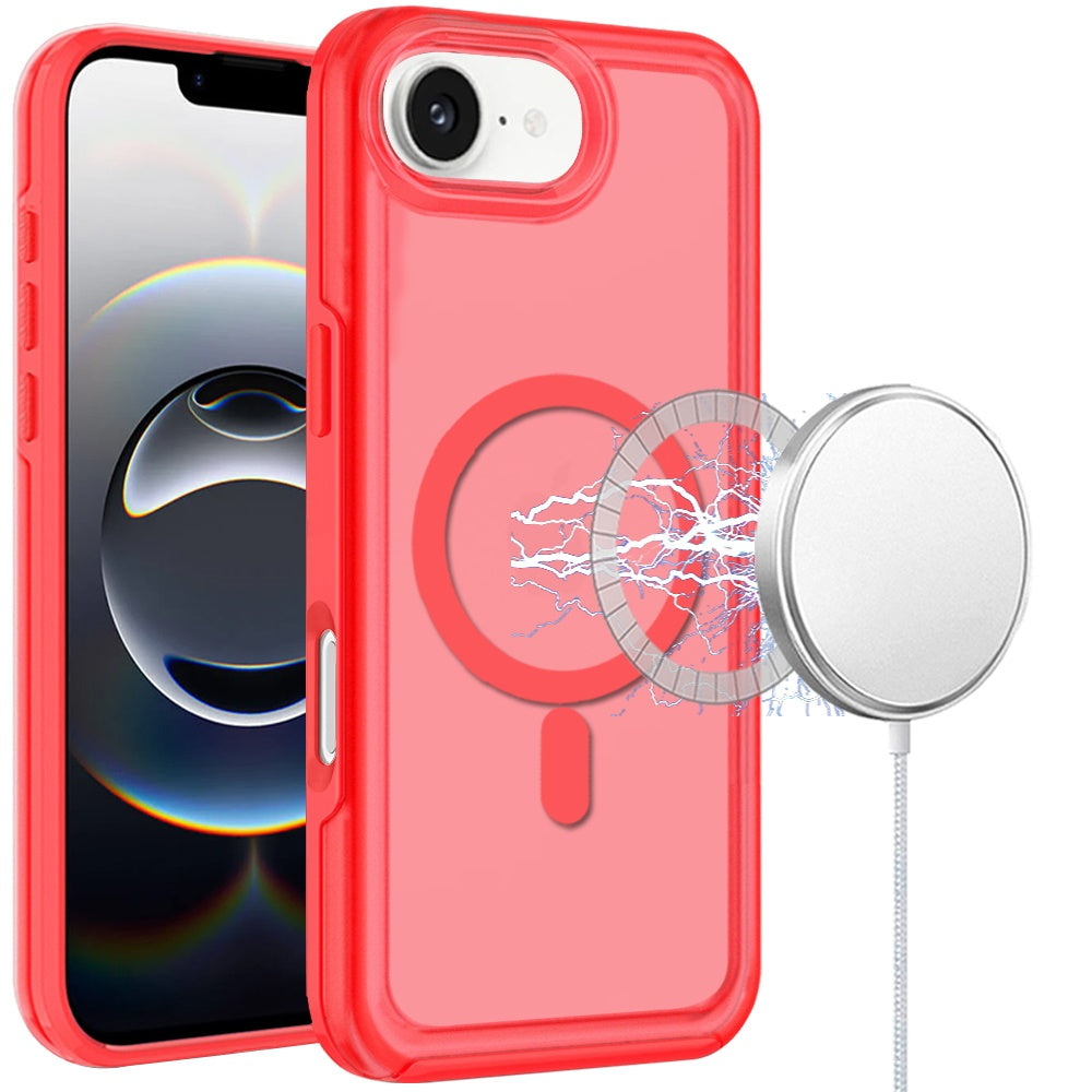 Phone Case for Apple iPhone 17E /16E Glossy Magnetic Compatible Shockproof Slim TPU Durable Hard PC Rubber Grip Premium Hybrid Cover Red