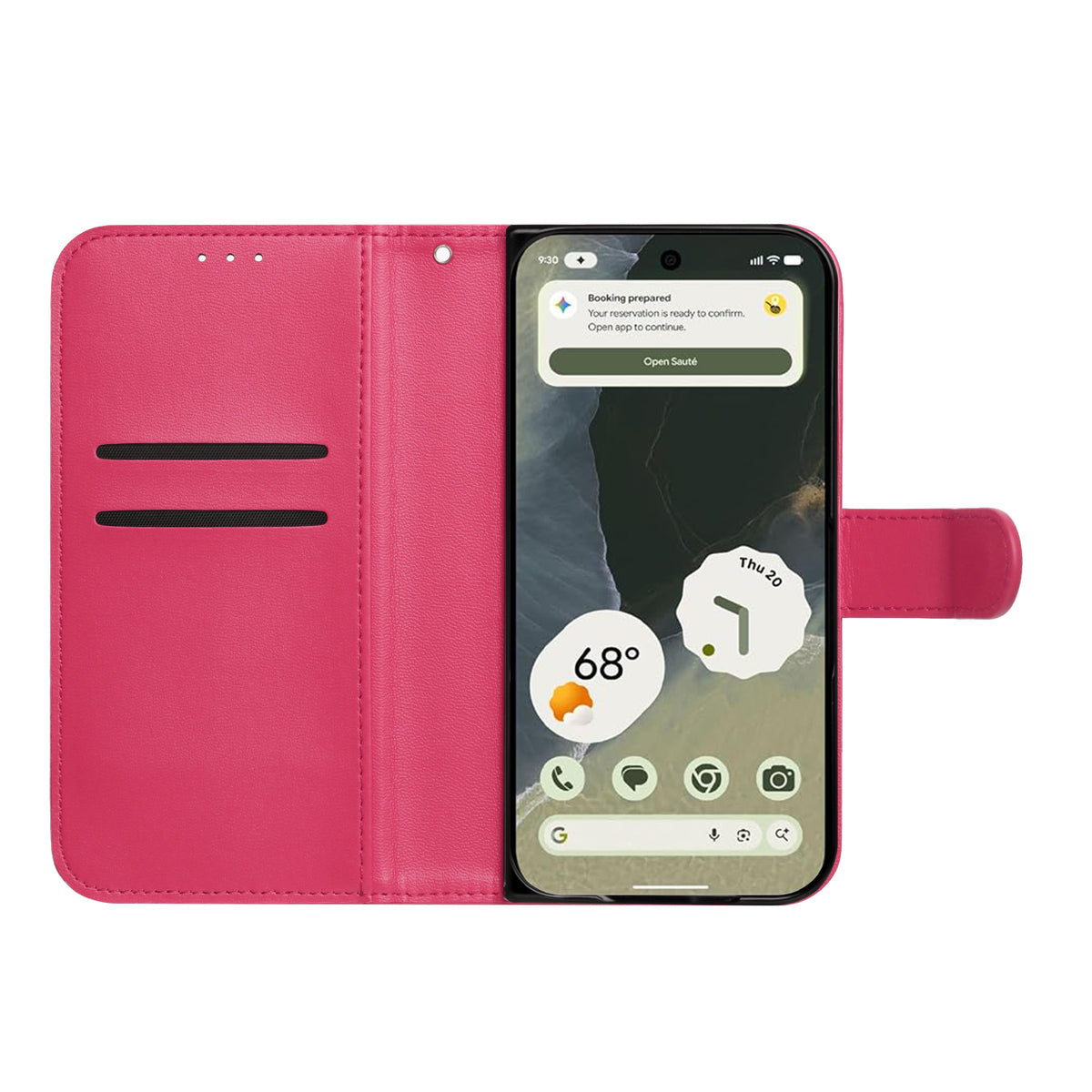 Phone Case for Google Pixel 11 Pro Fold Leather Wallet Folio Credit Card Holder with Magnetic Closure Wrist Strap Classic Flip Design Storage Slots Cover Pink