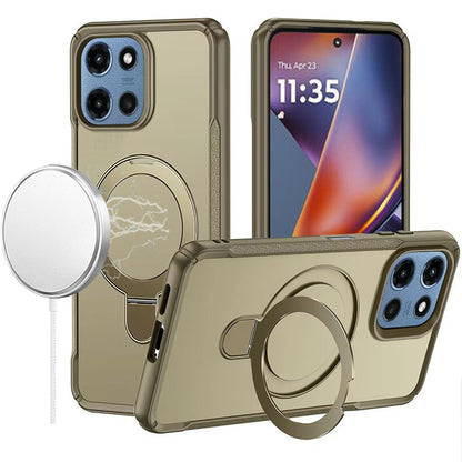 For Motorola Moto G Play 5G 2026 Matte Finish Magnetic Ring Hybrid Protective Invisible Kickstand Magsafe Compatible Case Cover Cosmic Orange