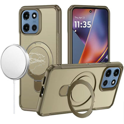 For Motorola Moto G 5G 2026/2025 Matte Finish Magnetic Ring Hybrid Protective Invisible Kickstand Magsafe Compatible Case Cover Khaki