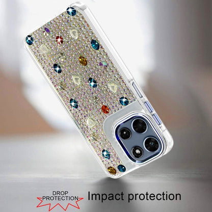 Phone Case for Motorola Moto G 5G 2026/ 2025 Chrome Fashion Hybrid Bling Diamond Heart Rhinestone Decorative Stones Sparkling Embellished Design Cover