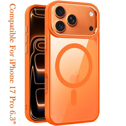 For Apple iPhone 17 Pro (6.3") MagSafe Compatible Transparent Greatest Clear Acrylic with Color Frame Thick Hybrid TPU Hard Case Cover Cosmic Orange
