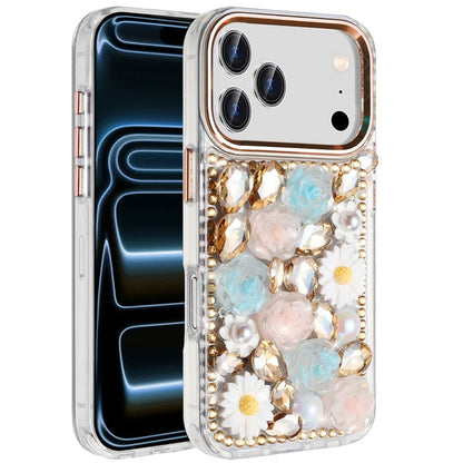 Phone Case for Apple iPhone 18 Pro Full Bling Rhinestone Glitter Floral Luxury Hybrid Shockproof Stylish Sparkling Protective Designer Ornament Cover