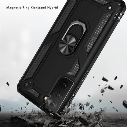 For Samsung Galaxy S21 Fan Edition / S21 FE Hybrid Shockproof Durable 360 Degree Rotatable Ring Stand Holder Kickstand Fit Magnetic Car Mount Case Cover Black