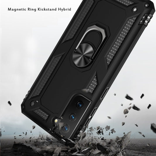 For Samsung Galaxy S21 Fan Edition / S21 FE Hybrid Shockproof Durable 360 Degree Rotatable Ring Stand Holder Kickstand Fit Magnetic Car Mount Case Cover Black