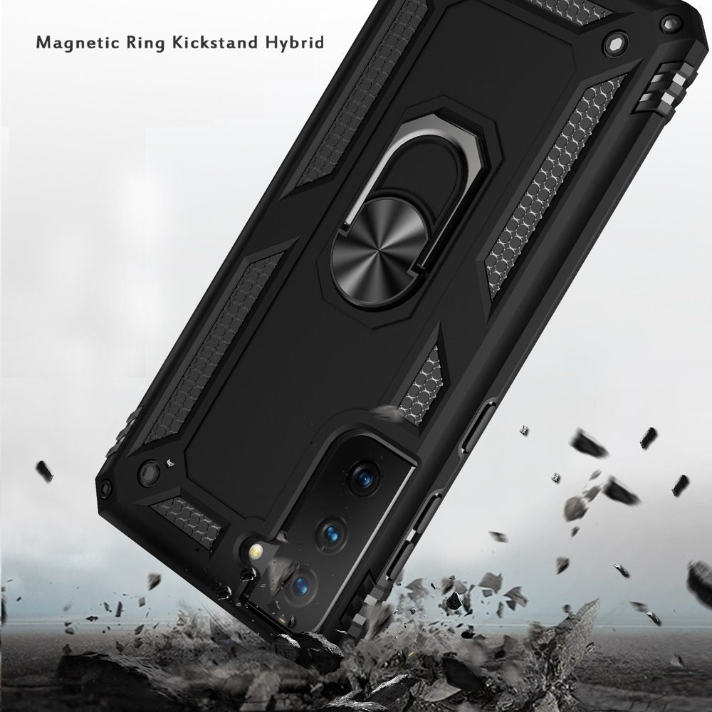 For Samsung Galaxy S21 Fan Edition / S21 FE Hybrid Shockproof Durable 360 Degree Rotatable Ring Stand Holder Kickstand Fit Magnetic Car Mount Case Cover Blue
