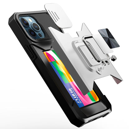 For Samsung Galaxy A26 Wallet Case with Ring Stand & Slide Camera Cover Back Credit Card Slot Holder, Military Grade Case Cover Silver