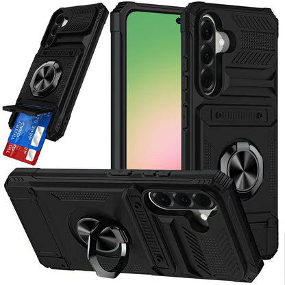 For Samsung Galaxy A57 2X Card Slot Metal Ring Stand Hybrid Shockproof Heavy Duty Drop Protection Multi Functional Design Case Cover