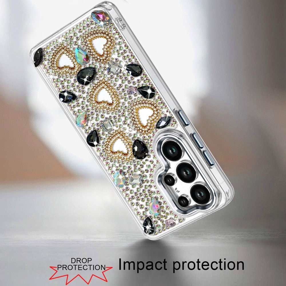 Phone Case for Samsung Galaxy S26 Ultra Luxury Crystal Heart Rhinestone Diamond Bling Shockproof Hybrid Glitter Protective Stylish Durable Grip Cover