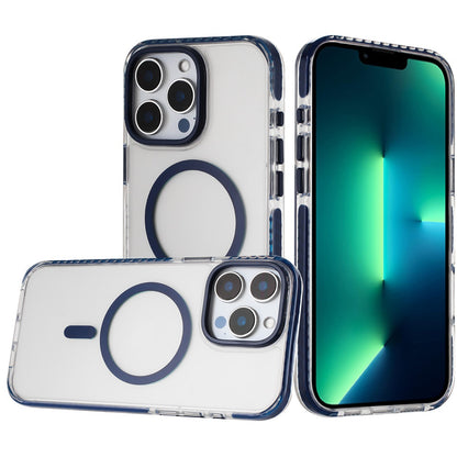 For iPhone 16 Pro Max Transparent Hybrid with Color-Matched Magnetic Circle, Rubber TPU Frame Hard PC Shockproof Case Cover