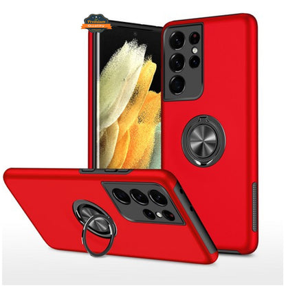 For Samsung Galaxy S25 /S24 Military Grade Hybrid Case with Flat Metal Ring 360° Rotation Kickstand, Slim Fit Back Hard PC Case Cover