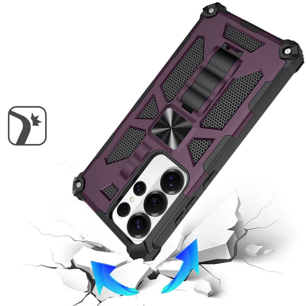 Phone Case for Samsung Galaxy S26 Ultra Built in Magnetic Hiden Kickstand Shockproof Rugged Armor Grip Hybrid Heavy Duty Anti Slip Protective Style Cover Purple