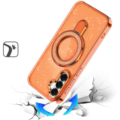 Phone Case for Samsung Galaxy S26 FE /Fan Edition Transparent Glitter Bling Magnetic Ring Stand Shockproof Anti Slip Rotating Grip Protective Hybrid Durable Armor Cover